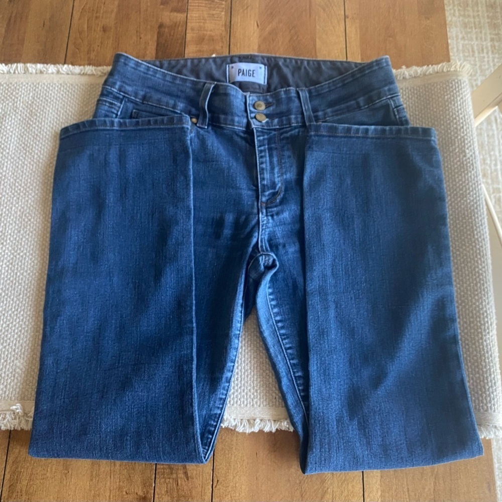 Paige Hidden Hills Straight Leg Jeans Premium Denim Mid-Rise Dark Wash Sz 30 EUC